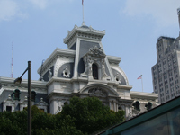 The main arch on the front of City Hall