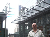 Mike outside the building