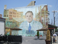 Giant mural painted on a building, corner of 9th and Montrose